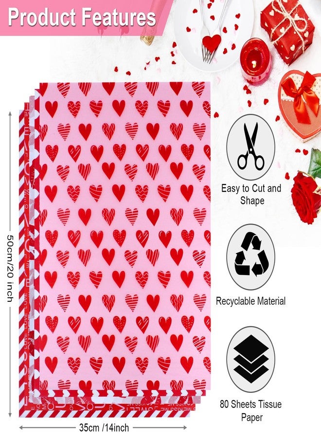 AORZIT Valentines Day Tissue Paper Bulk 80 Sheets Assorted 5 Designs Red Pink Heart Lip Love You Pattern Wrapping Tissue Paper Bulk for Gift Bags Mother's Day Birthday Wedding Decor - Image 3